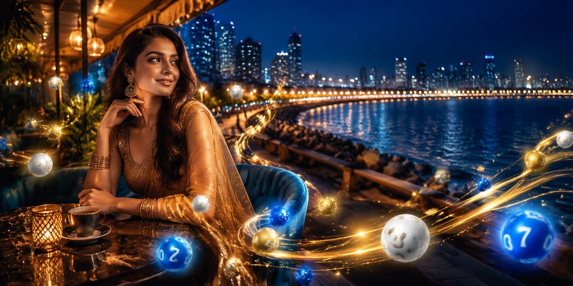 Mumbai Marine Drive under night lights with lottery concept